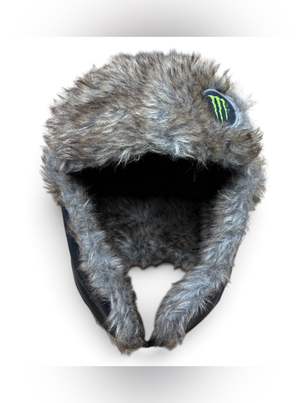 Monster Energy Drink Winter Snow Ski Trapper Hat Fur Aviator Ushanka Black Rare